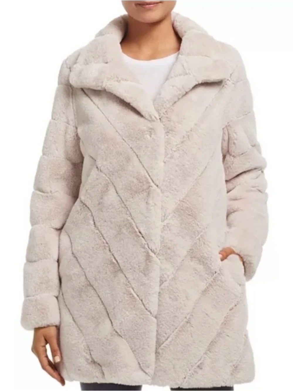 Calvin Klein Light Beige Plush Faux Fur Coat